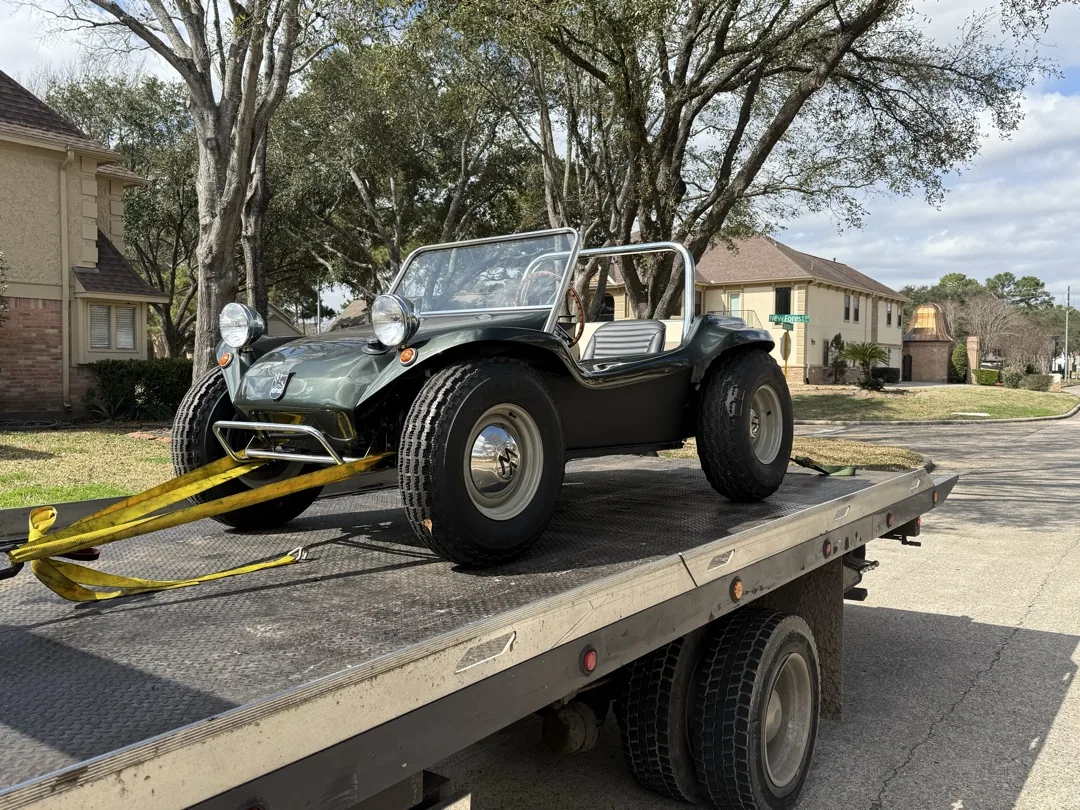Vintage dune buggy — careful flatbed